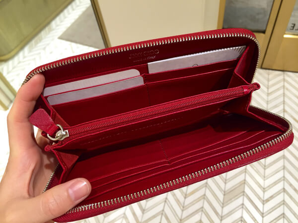 セール！ジミーチュウコピー Jimmy Choo スタッズ長財布♪レッドカラー